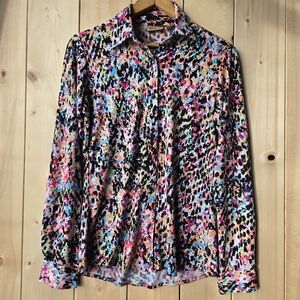 Wrangler Western Pearl Snap Slim Multi Color Abstract Blouse Womens Small